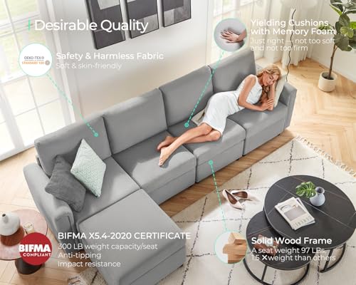 Modular Sectional Sofa with Storage, U Shaped Couch, Blue Y4358
