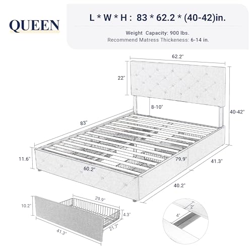 Upholstered Queen Platform Bed Frame with 4 Storage Drawers and Headboard G724955