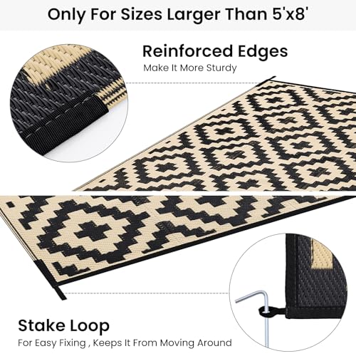 Waterproof Outdoor Rug 5x8 ft, Reversible Plastic Straw Patio Mat Z2613