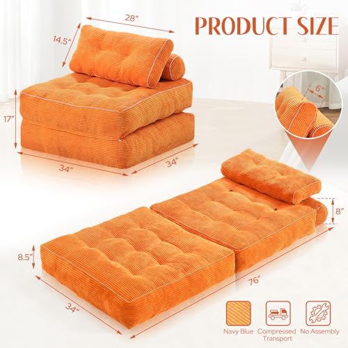 Folding Sofa Bed with Dual Pillow and Handle, Convertible Sleeper Chair, Black M821