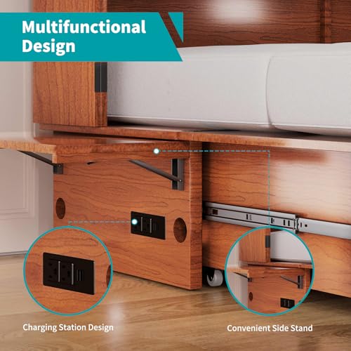Queen Cabinet Cube Chest Bed with Tri-fold Mattress and Charging Station X329