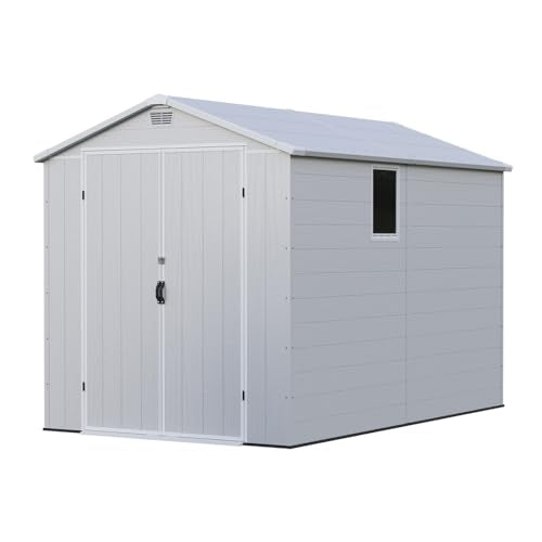 6 x 8 FT Plastic Outdoor Storage Shed with Floor and Lockable Door D7513