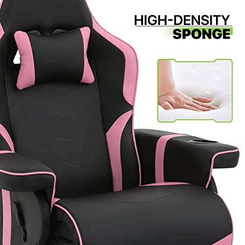 360° Swivel Gaming Recliner Chair, Ergonomic PU Leather with Adjustable Backrest, Footrest, Cup Holder M2617