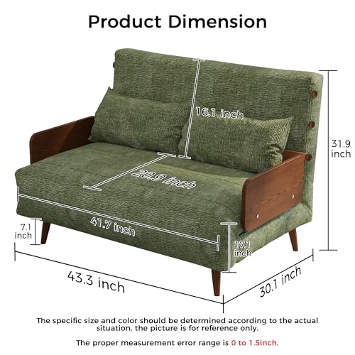 Convertible Chair Bed Sleeper for Adults, Linen with Wooden Arms & Pillows, Foldable Single Futon Sofa Bed Q683821