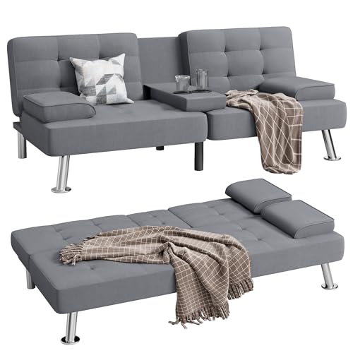 Modern Linen Convertible Folding Futon Sofa Bed with Removable Armrests Y192