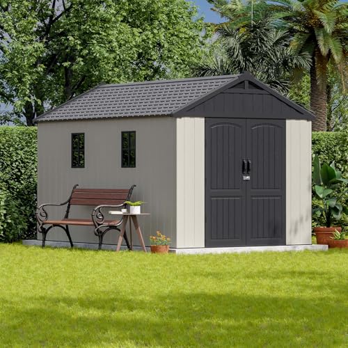 Outdoor Plastic Storage Shed with Floor, Window and Lockable Door A4787
