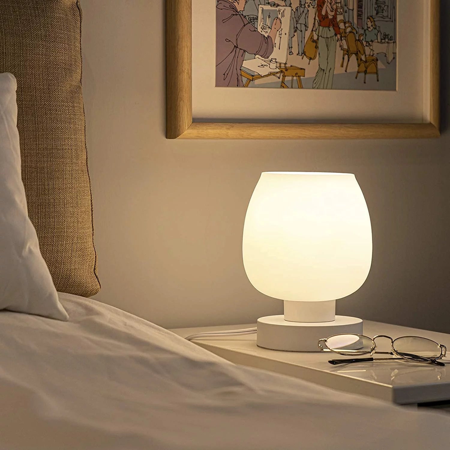 Touch Control Table Lamp with Glass Shade, 3-Way Dimmable H98034