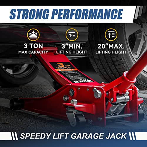 4 Ton Low Profile Floor Jack, Heavy Duty Steel Hydraulic with Dual Pistons Quick Lift Pump P3195