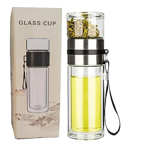 Glass Tea Infuser Bottle Double Wall 15oz with Strainer R70713