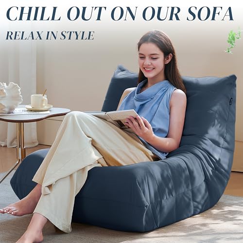Bean Bag Chair for Adults, Suede & Microfiber Corner Lounge Sofa, 3-Seater, Beige F9802
