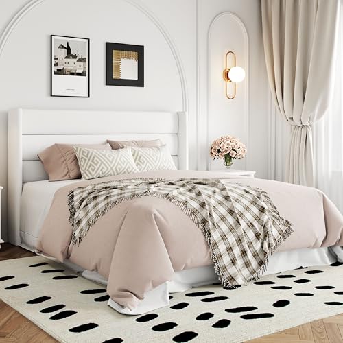 Full Size Lift Up Storage Bed with Wingback Headboard, Hydraulic Support, Light Beige P736605