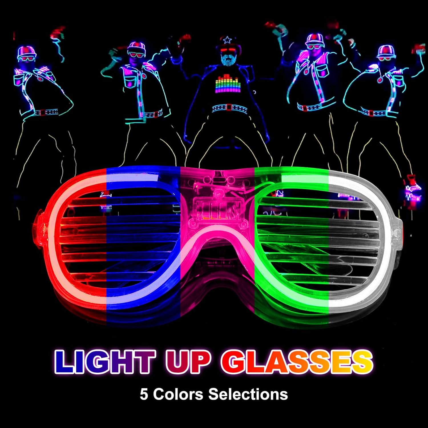 25 Pack LED Glasses Party Favor, 5 Neon Colors Glow in the Dark O7363