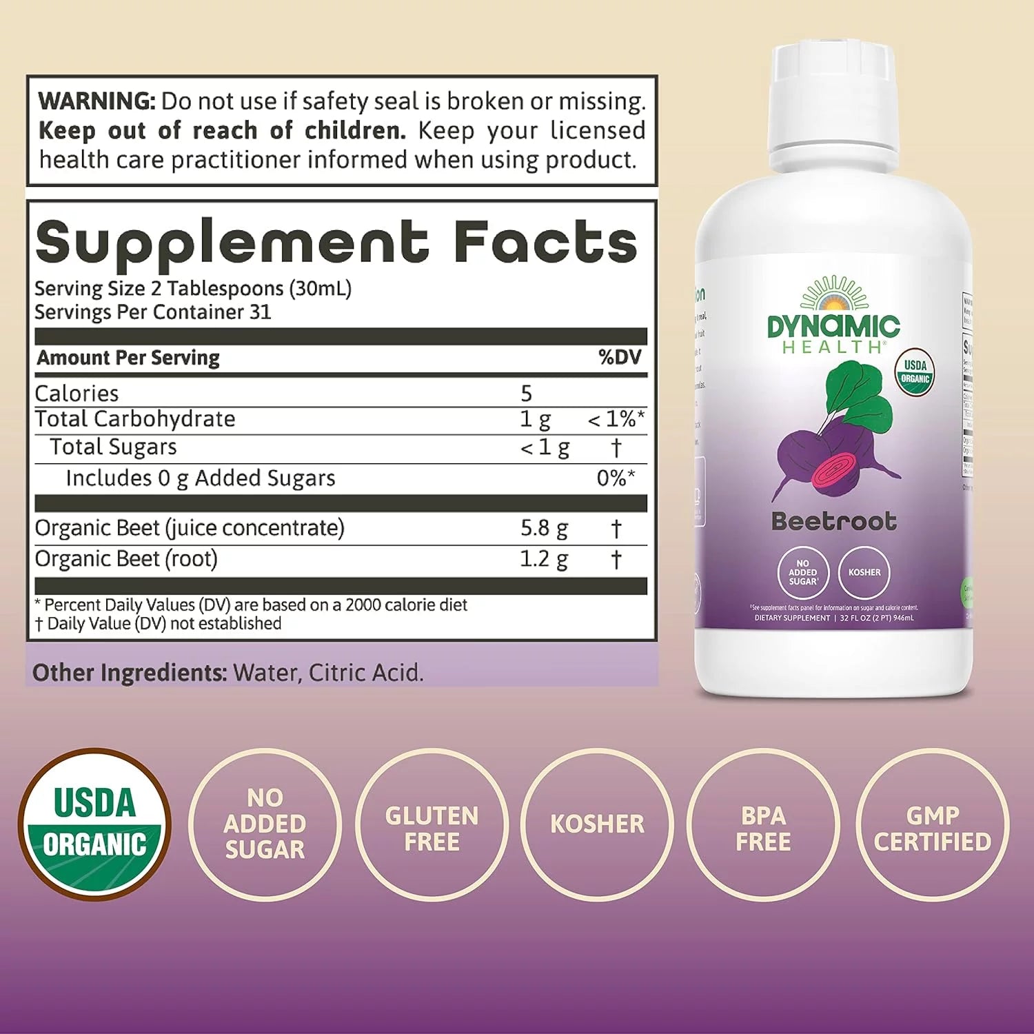 Organic Beetroot Juice Concentrate Dietary Supplement, No Added Sugar, 32 oz M274