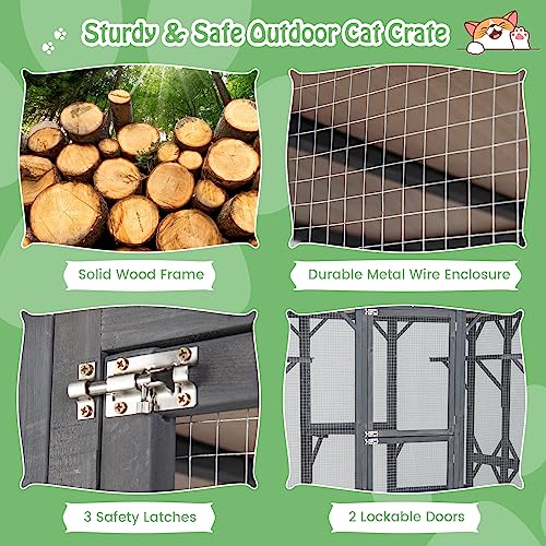 Outdoor Cat Enclosure with Wooden House and Wheels U3259