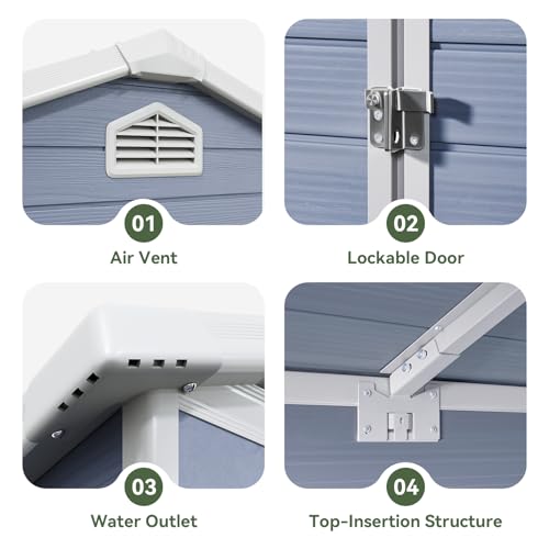 Outdoor Storage Shed with Window, Resin Garden Tool Shed with Lockable Doors W5772