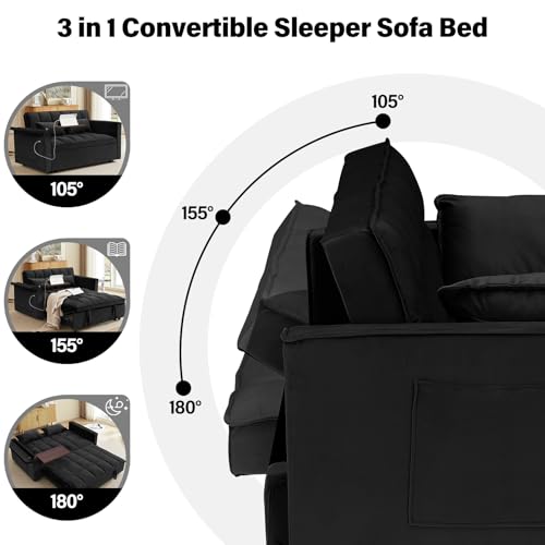 Convertible Sofa Bed, 3 in 1 Velvet Sleeper with Adjustable Backrest, Gray K13376