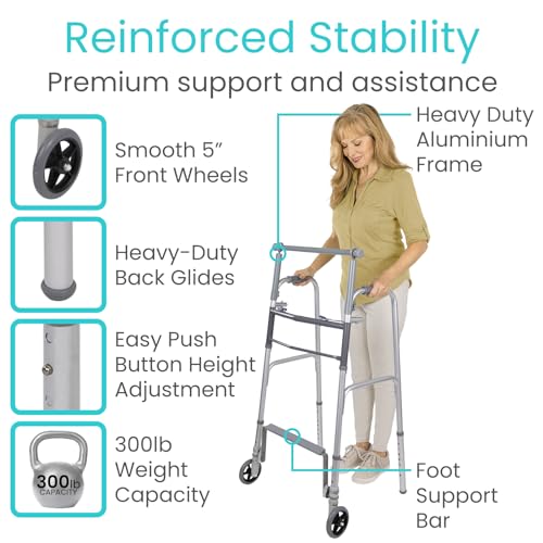 Sit to Stand Walker Rolling Walker for Seniors Lightweight Folding Front 5 Inch Wheels U32854