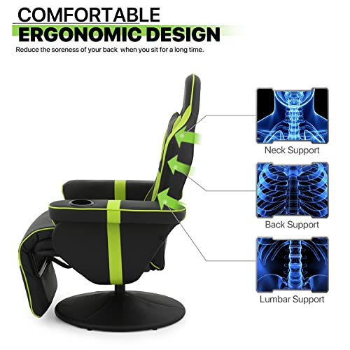 360° Swivel Gaming Recliner Chair, Ergonomic PU Leather with Adjustable Backrest, Footrest, Cup Holder M2617
