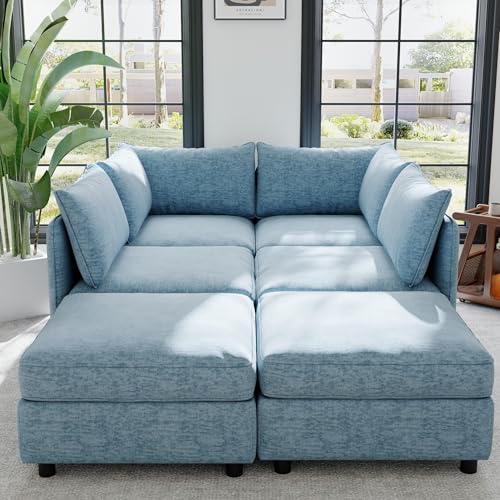 Modular Storage Sectional Sofa with Movable Ottomans, U-Shaped Chenille U839651