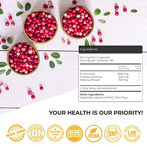 D-Mannose 1000mg Capsules with Cranberry and Hibiscus Extract U6730