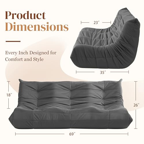 Bean Bag Chair for Adults, Suede & Microfiber Corner Lounge Sofa, 3-Seater, Beige F9802