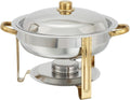 Winco Winware 4 Quart Round Stainless Steel Gold Accented Chafer, Silver