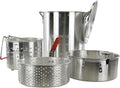 Loco Cookers 30 Quart Versatile Aluminum Circular Pots Kit for Boiling and Steaming Combo Pot with Basket Lift Hook and Lid, Silver