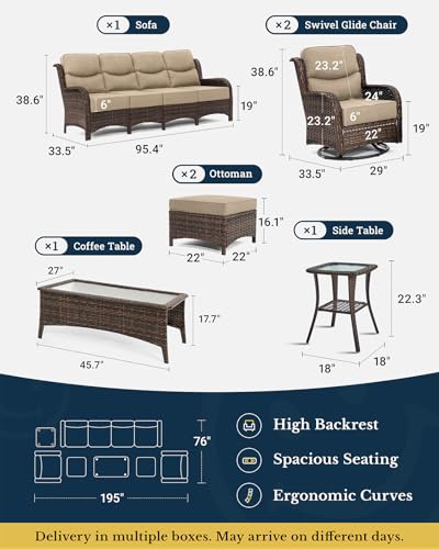Outdoor Wicker Conversation Set with Cushions, 7 Pieces P4930
