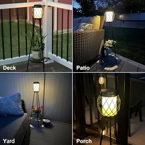 Solar Lights Outdoor with Plant Stands, Metal Tripod Patio Lamp B77585