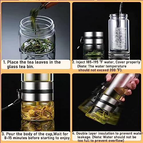 Glass Tea Infuser Bottle Double Wall 15oz with Strainer R70713