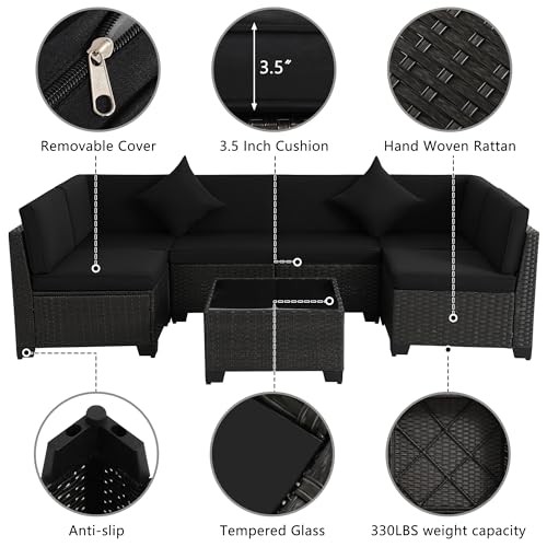 Outdoor Sectional Sofa Set with Cushions and Glass Coffee Table T1708
