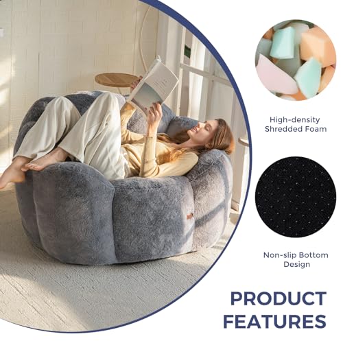 Floral Shaped Bean Bag Sofa for Adults, Faux Fur Floor Chair, Beige U8616