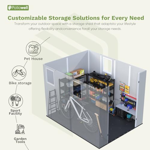 6 x 8 FT Plastic Outdoor Storage Shed with Floor and Lockable Door D7513