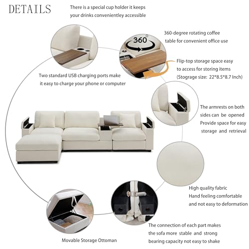 Modular Sectional Sofa with Ottoman, U-Shaped Lounge Couch H930