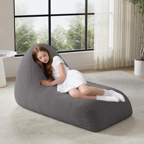 Unicorn Bean Bag Chair for Kids with Filler, Corduroy Floor Lounger, Pink W9694
