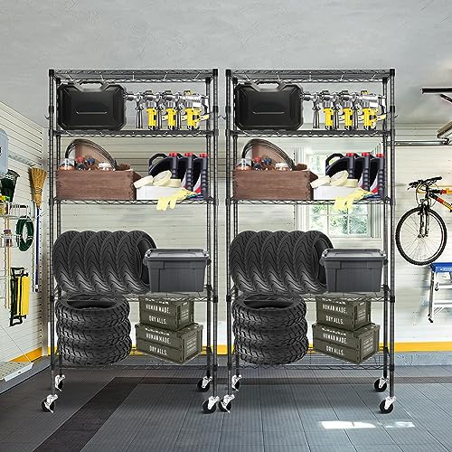 Heavy Duty 6-Tier Storage Shelves with Wheels, Adjustable Metal Wire Rack E412