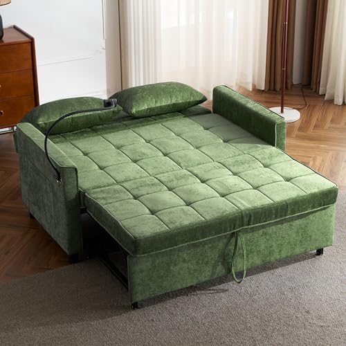 3 in 1 Convertible Sleeper Sofa Bed with USB Ports, Reversible Backrest, Brown C746