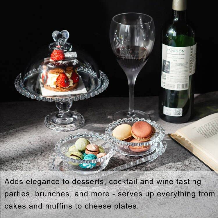 Crystal Cake Plate with Dome, Glass Serving Platter with Lid D2542