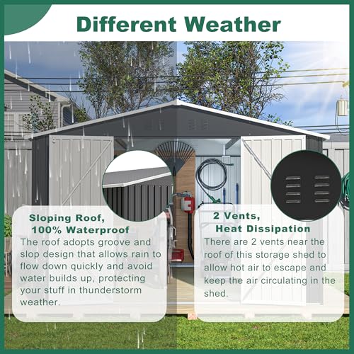 Outdoor Storage Shed, Heavy-Duty All-Weather Tool Shed with Lockable Doors C3585