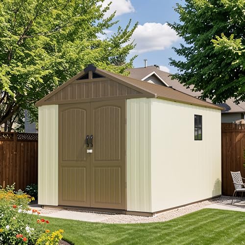 Outdoor Plastic Storage Shed with Floor, Window and Lockable Door A4787