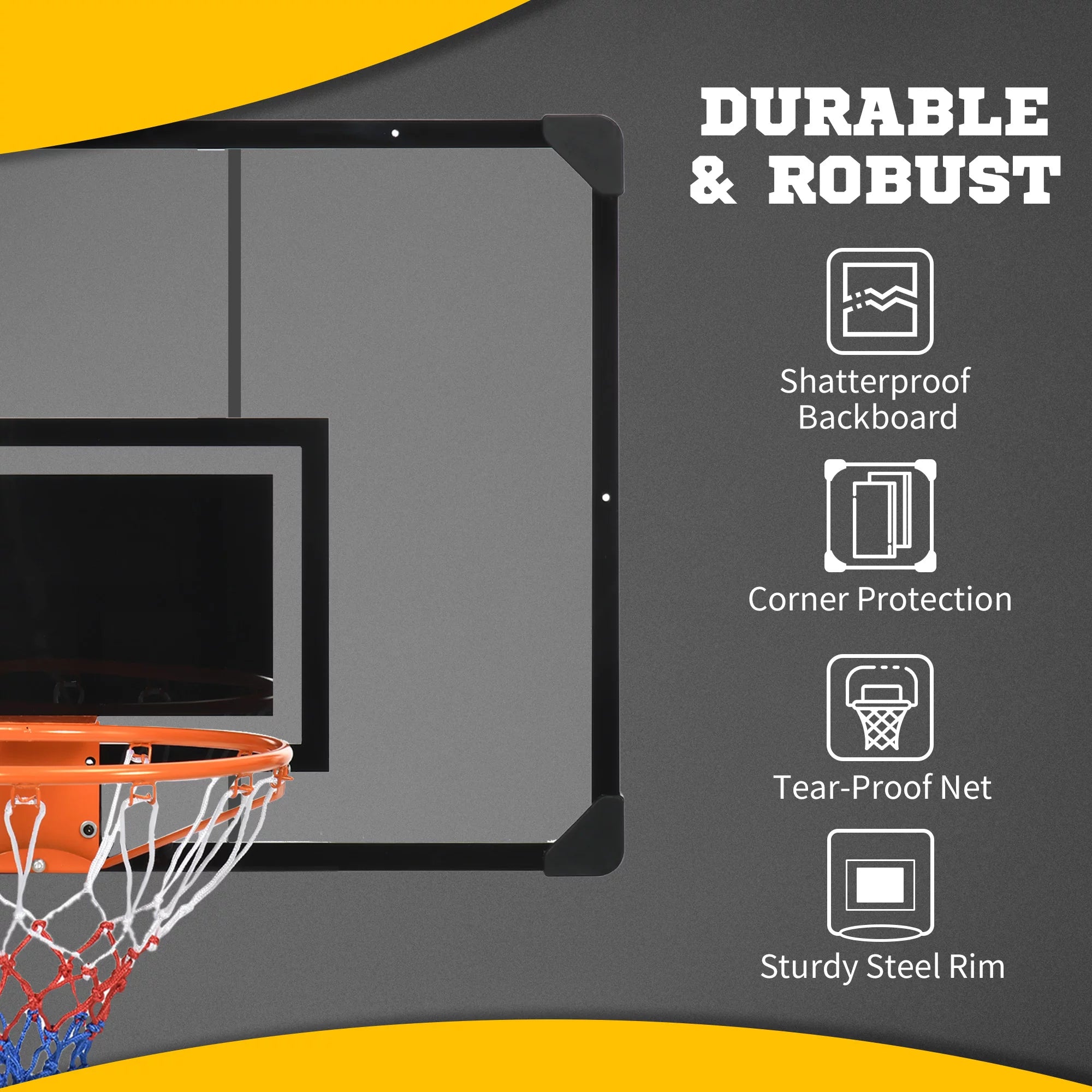 Wall Mounted Basketball Hoop with Shatter Proof Backboard W146