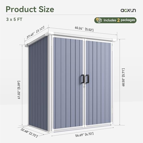 Outdoor Storage Shed with Window, Resin Garden Tool Shed with Lockable Doors W5772
