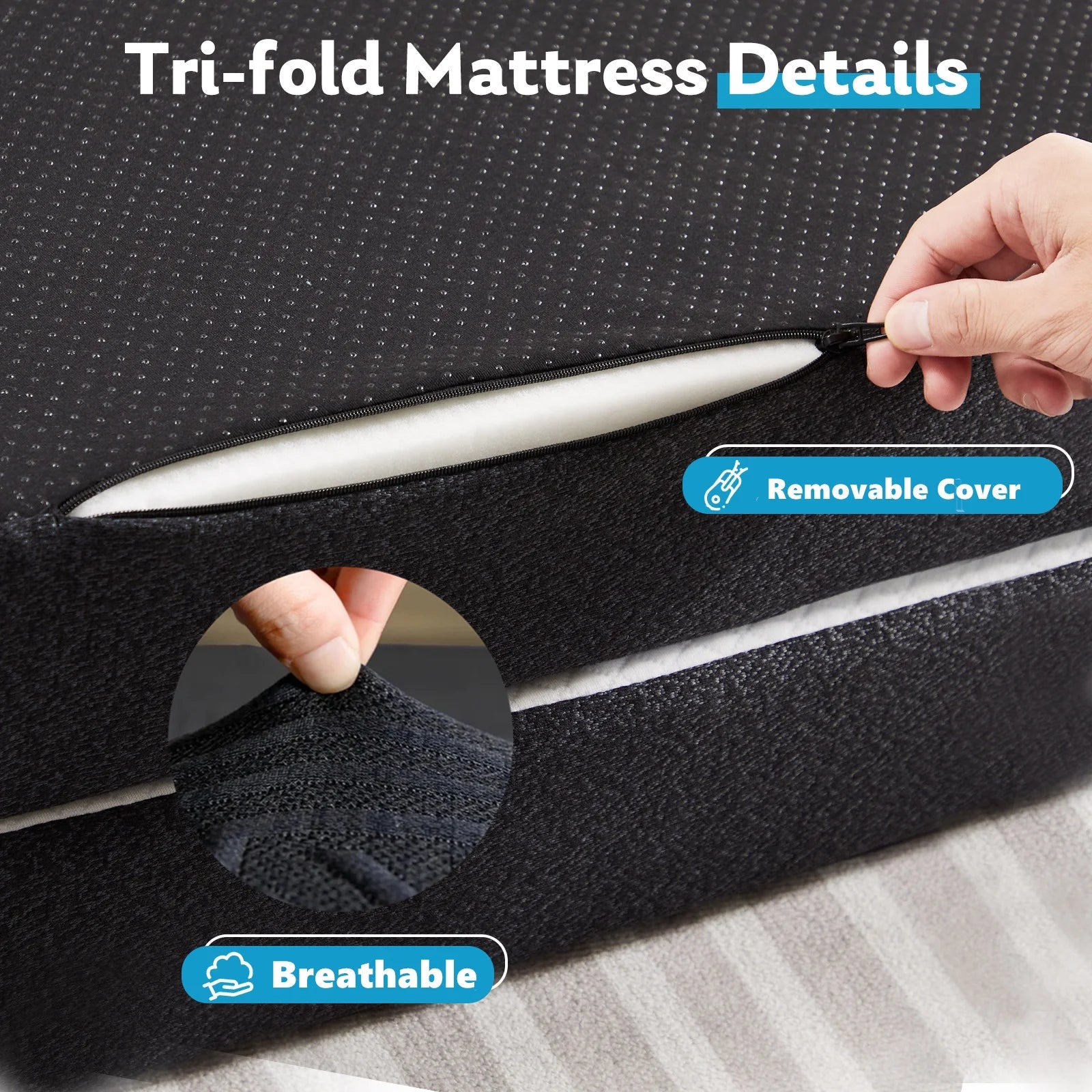 Tri-fold Memory Foam Mattress for Guest Bed and Camping K652923