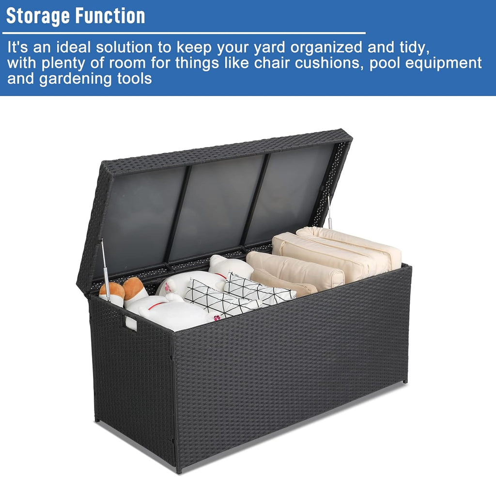 Large Deck Box with Lid - Weather Resistant Outdoor Storage Container for Toys and Tools T398