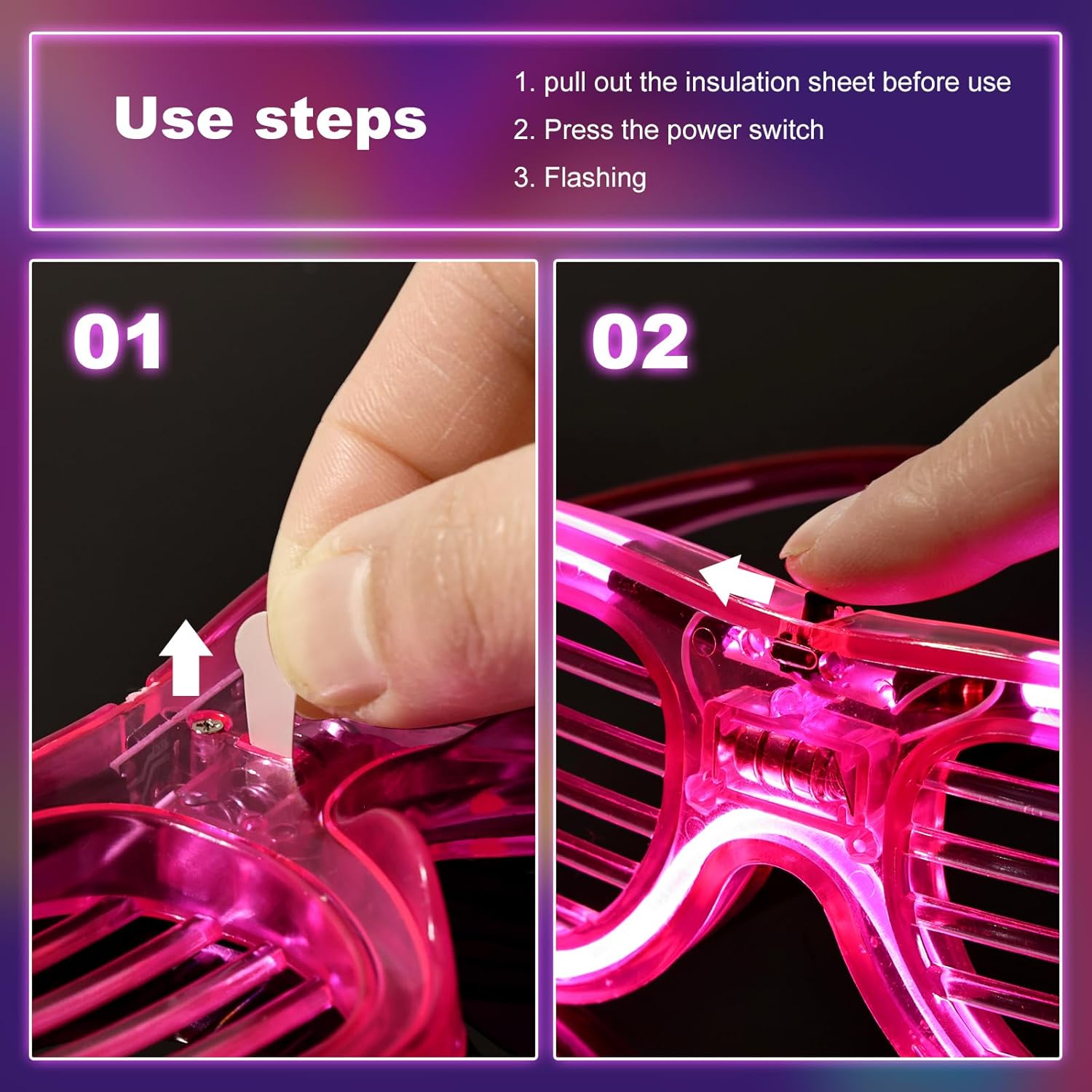25 Pack LED Glasses Party Favor, 5 Neon Colors Glow in the Dark O7363