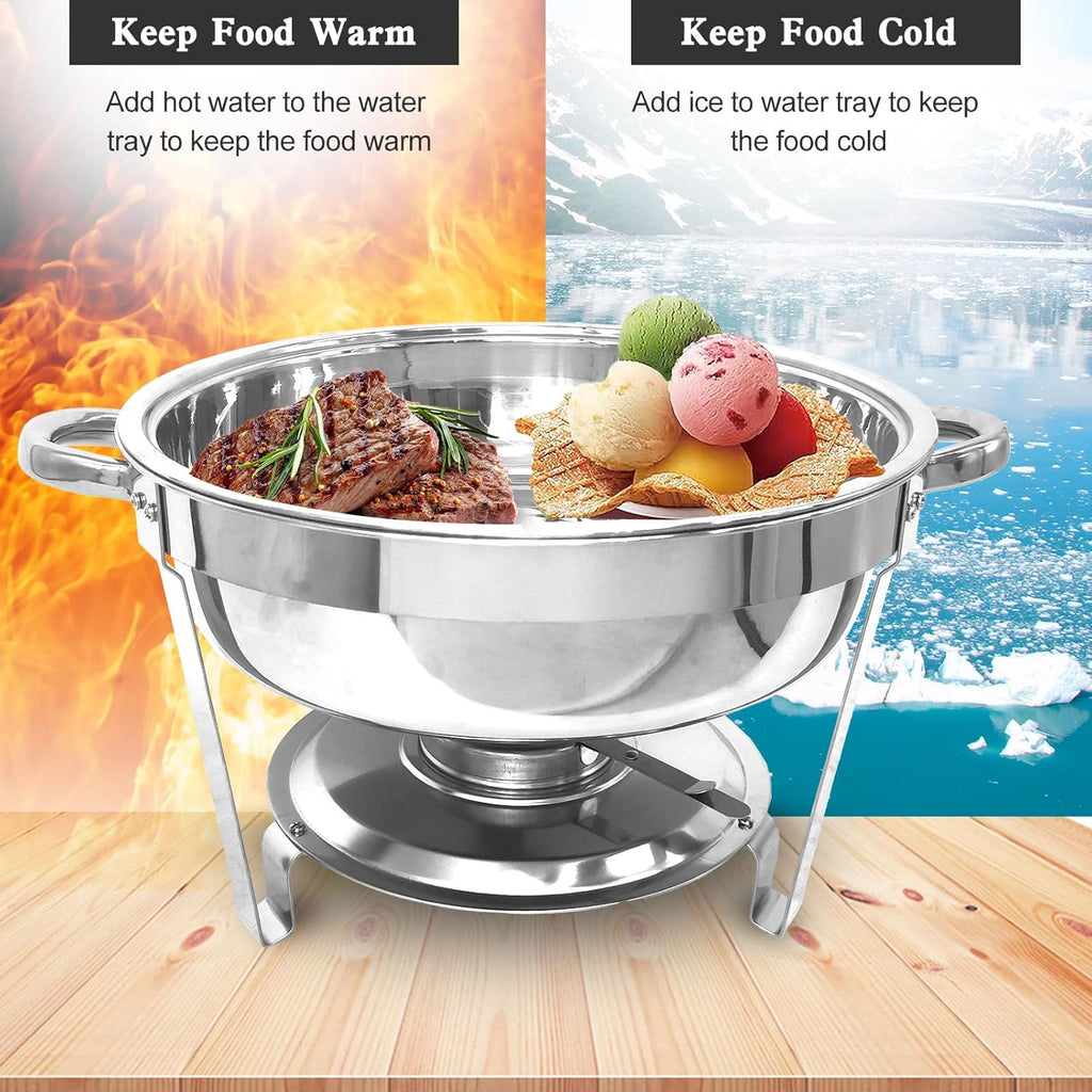 Chafing Dish Buffet Set 6 Pack, Stainless Steel Round Chafers with Food and Water Trays Z449