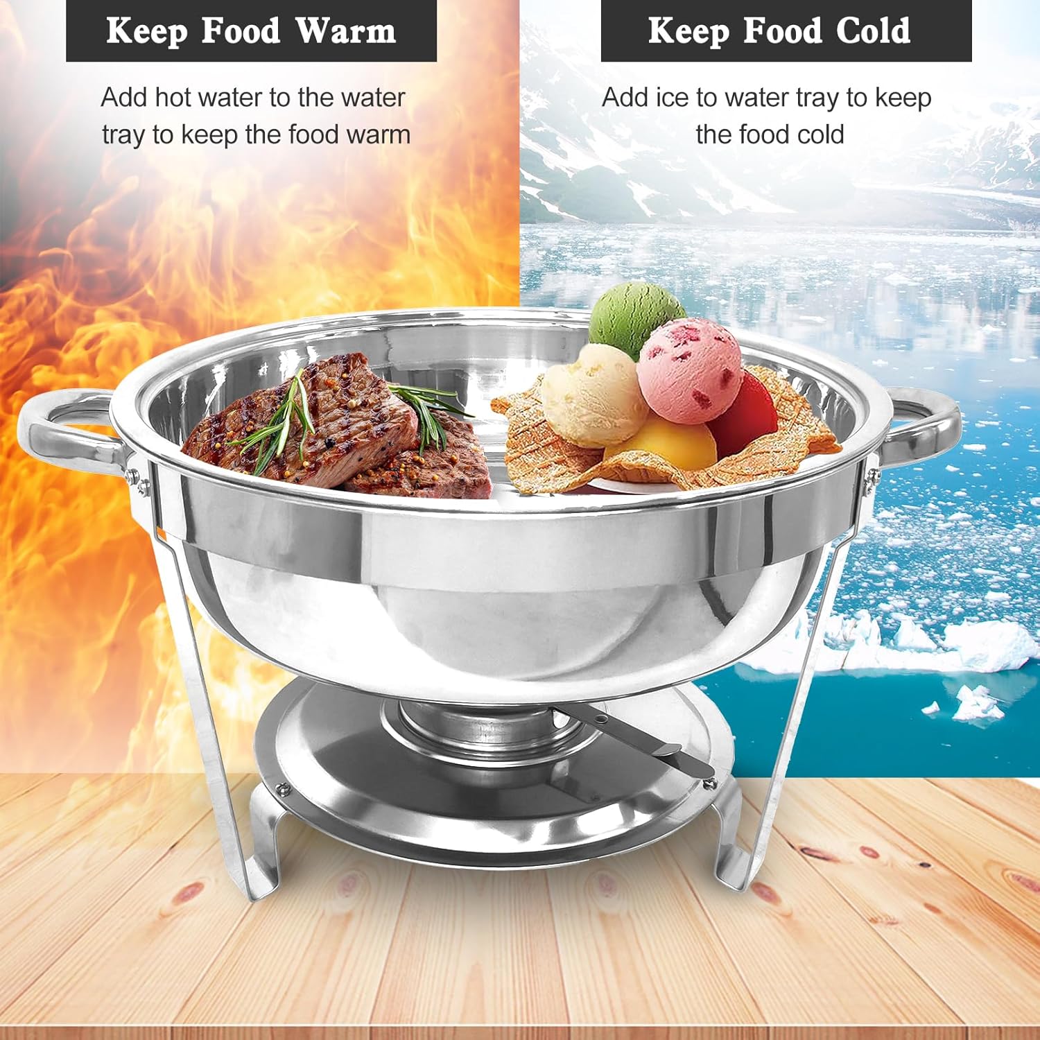 Chafing Dish Buffet Set 6 Pack, Stainless Steel Round Chafers with Food and Water Trays Z449
