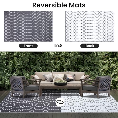 Waterproof Outdoor Rug 5x8 ft, Reversible Plastic Straw Patio Mat Z2613