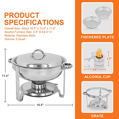 Stainless Steel Chafing Dish Set 5 Qt Round Buffet Warmer with Food Pan and Lid E92433