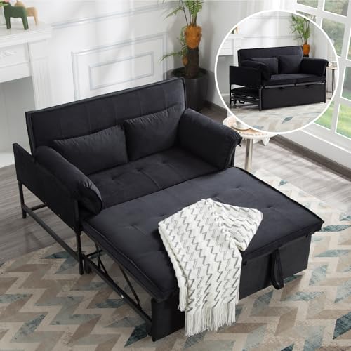 Sleeper Sofa Bed with Side Pocket, Convertible Futon Couch for Living Room X8857